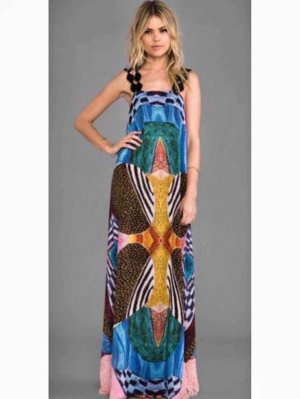 Alexis Tyson 100% Silk Maxi Dress Multicolor Geometric Resort Maxi Dress Small